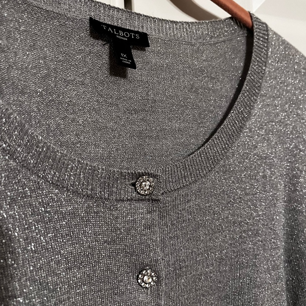 Talbots Silver Gray Metallic Cardigan Sweater - Picture 3 of 6